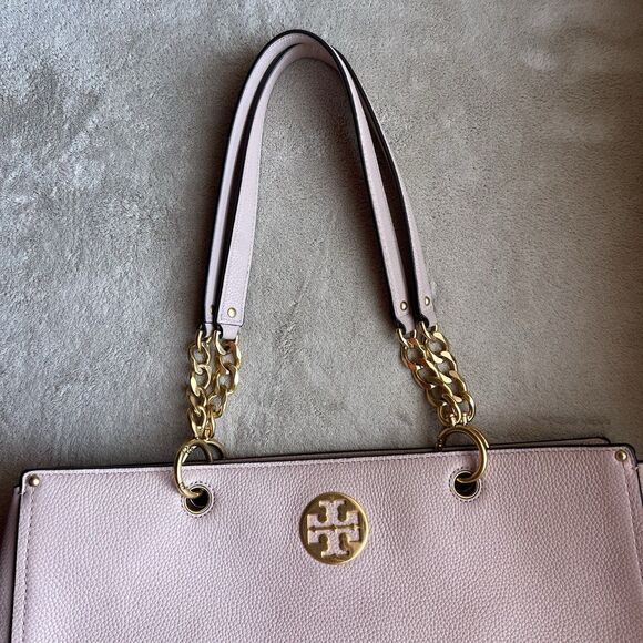 Tory Burch Everly  Shell Pink Pebble Leather Tote Handbag Gold Hardware Designer - Picture 12 of 16